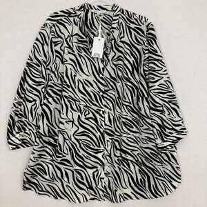 New Rose & Olive Black White Zebra Print Relaxed Comfy Button Down 3X